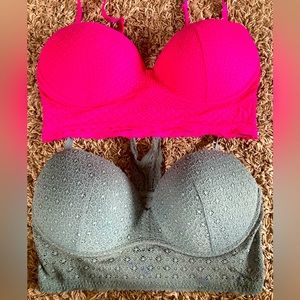 Body by Victoria padded no wire lace long line bra in pink and forest green 36D
